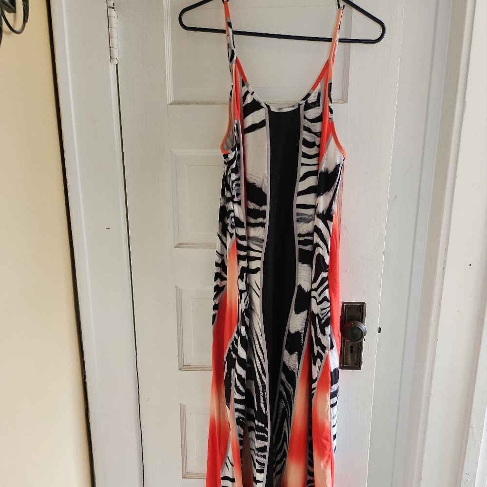 Zebra Print Maxi Dress with Orange Accents